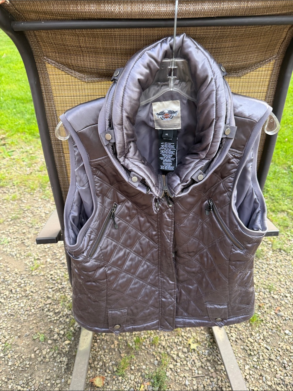 Quilted Hooded Women's Vest - silver gray